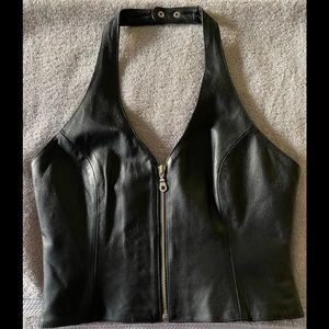 Wilson’s Black Leather zip up front halter